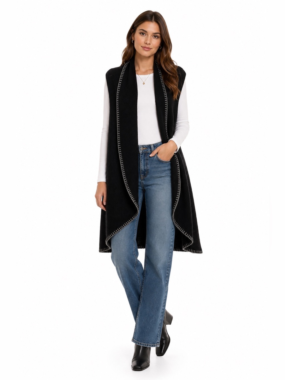 Alice + Olivia Alpaca Wool Blend Sleeveless Duster Stitch Detailing